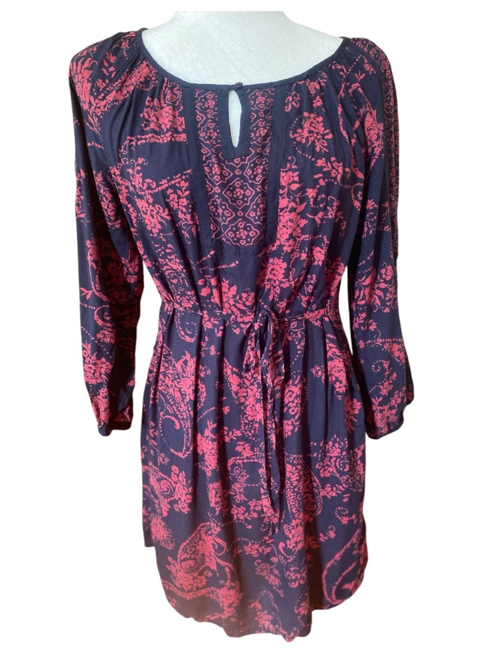 The Collection Debenhams Navy Pink Floral Paisley Boho Mini Dress Tie Waist SZ 4